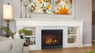 Majestic QUARTZPLA36IN Quartz Platinum 36" Direct Vent Gas Fireplace - installed in a white built-in wall unit in a living room