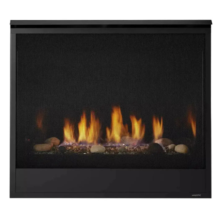 Majestic QUARTZPLA36IL Quartz Platinum 36" Direct Vent Propane Fireplace - front view with flames over stones
