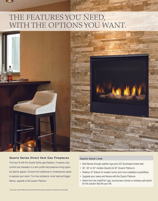 Majestic Quartz Platinum 36" Traditional Top/Rear Direct Vent Natural Gas Fireplace With IntelliFire Touch Ignition System Majestic