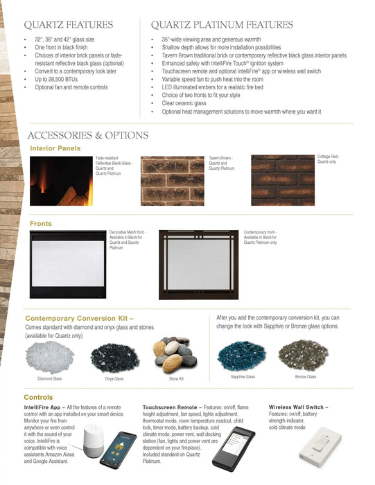 Majestic Quartz Platinum 36" Traditional Top/Rear Direct Vent Propane Gas Fireplace With IntelliFire Touch Ignition System Majestic