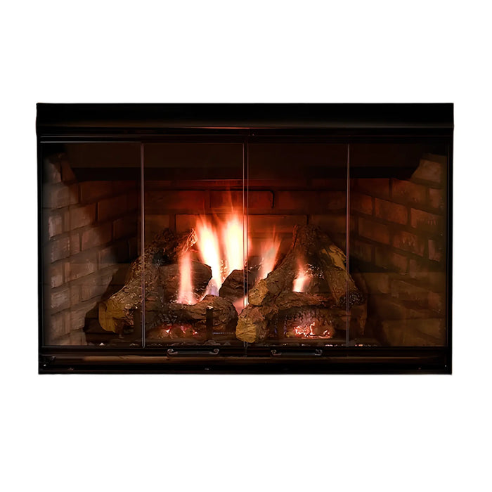 Majestic Reveal Traditional Open Hearth B-Vent Gas Fireplace - front view with logs and brick interior