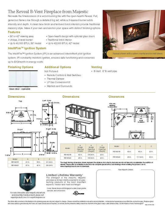 Majestic Reveal 42" Traditional Open Hearth B-Vent Gas Fireplace Majestic