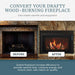 Majestic Ruby 25" Direct Vent Gas Fireplace Insert - before and after graphic: wood-burning fireplace converted with the insert (view 2)