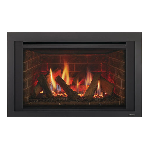 Majestic Ruby Direct Vent Gas Fireplace Insert - front view with logs burning