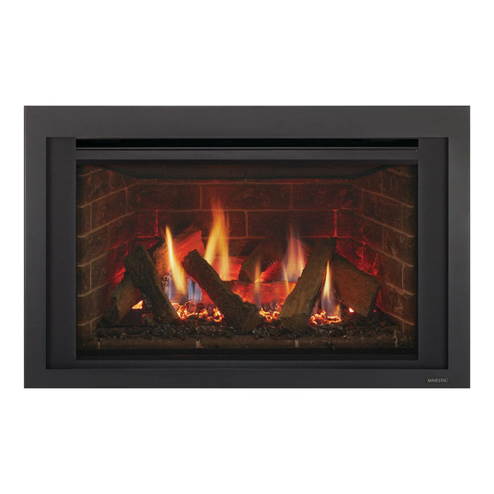 Majestic Ruby Direct Vent Gas Fireplace Insert - front view with logs burning