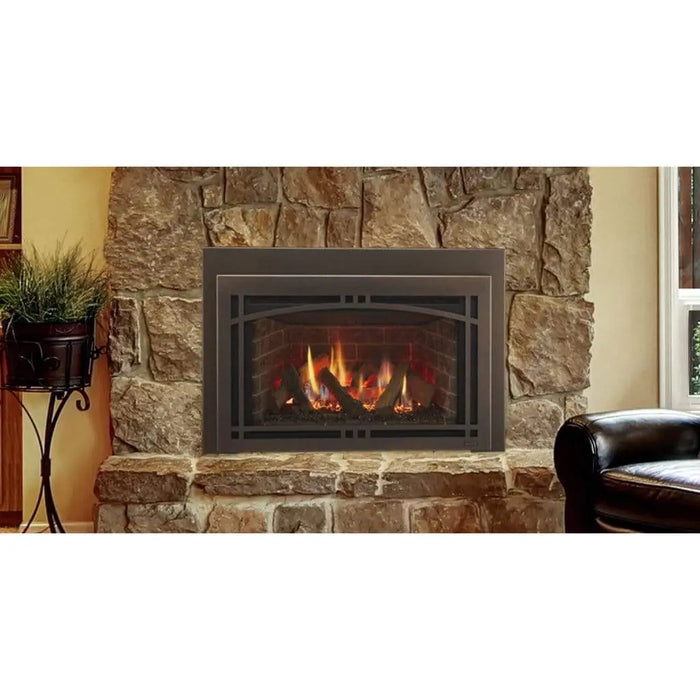 Majestic Ruby Freestanding 30" Direct Vent Propane Fireplace With Steel Cabinet - insert installed in a stone fireplace