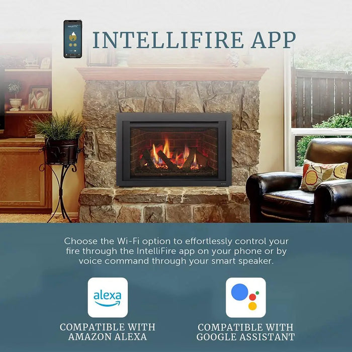 Majestic Ruby Freestanding 30" Direct Vent Propane Fireplace With Steel Cabinet - IntelliFire app graphic