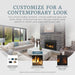 Majestic Ruby Freestanding 30" Direct Vent Propane Fireplace With Steel Cabinet - graphic of contemporary glass, stone and log options