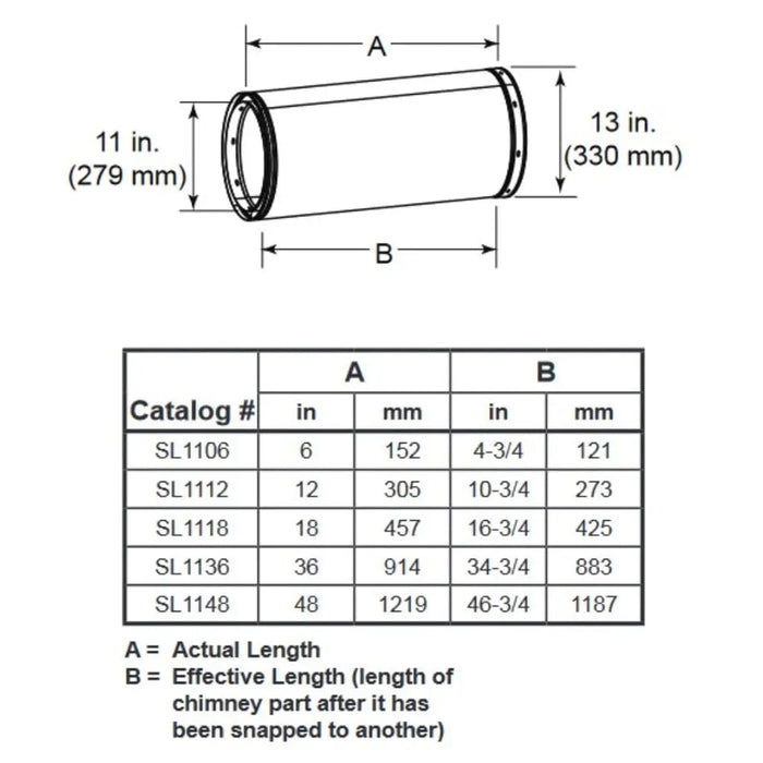 Majestic SL1100 Series Chimney Pipe Section - 11" Inner Diameter Majestic