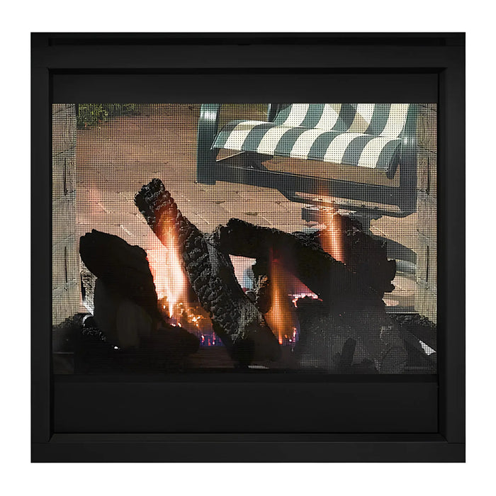 Majestic TWILIGHT-MD-IFT Twilight Modern 36" See-Through Indoor/Outdoor Gas Fireplace - see-through front view with logs