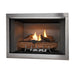 Majestic Vesper Outdoor Firebox With Traditional Stacked Refractory - angled view with logs and traditional refractory