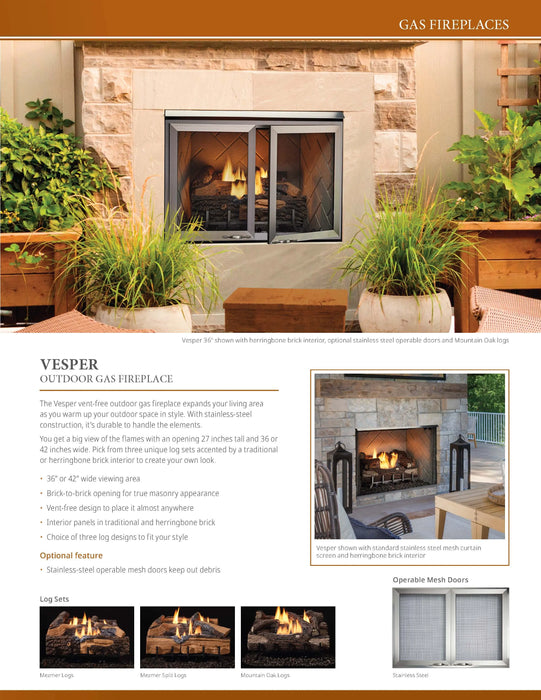 Majestic Vesper 36" Traditional Outdoor Vent-Free Gas Fireplace With Traditional Stacked Refractory Majestic