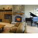 Majestic WARMMAJIC-D WarmMajic II 40" Traditional Wood Burning Fireplace - installed in a stone fireplace in a living room with a piano, wider view