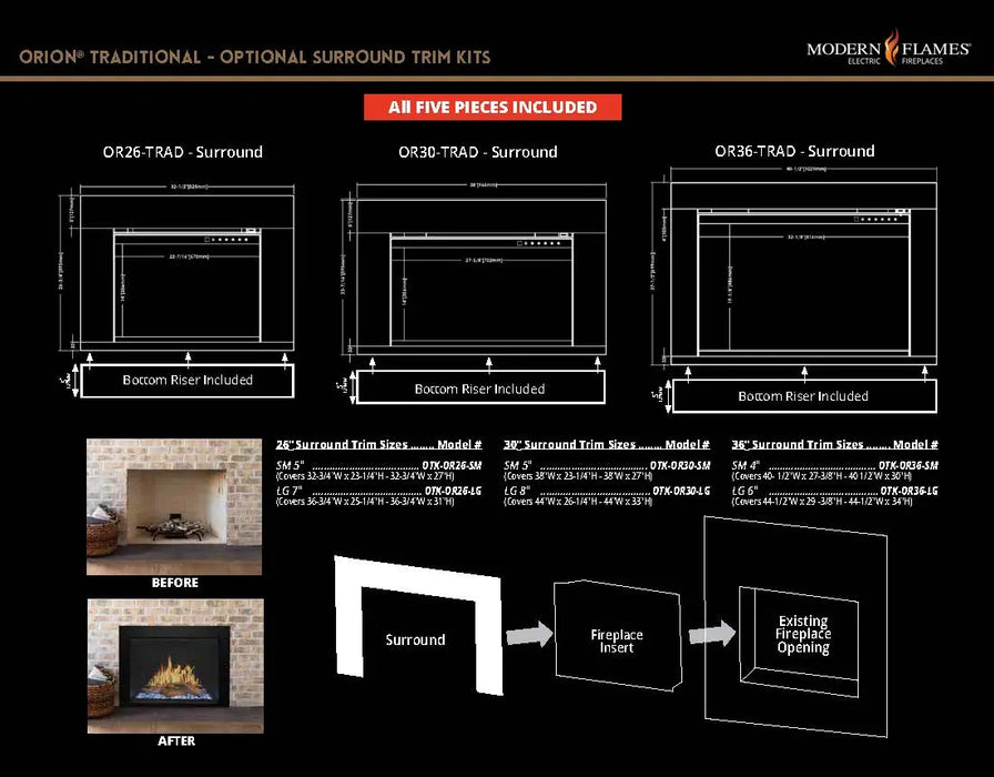 Modern Flames Orion Traditional 36" Built-in Electric Fireplace Insert Modern Flames Dreamwood Living