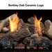 Monessen 32 in. Aria vent free fireplace VFF32 log option, close-up of Berkley Oak ceramic logs burning