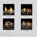 Monessen 32 in. Aria vent free fireplace VFF32 log set options chart on gray showing Beachcomber, Berkley Oak, Stony Creek and Highland Oak