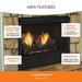 Monessen 32 in. Aria vent free fireplace VFF32 features graphic with callouts for burner, ventless design and black metal interior