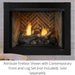 Monessen 32 in. Attribute vent free firebox ACUF32 herringbone interior in a gray tile wall, captioned with contemporary front