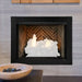 Monessen 32 in. Attribute vent free firebox ACUF32 front view with herringbone interior panels and white logs burning