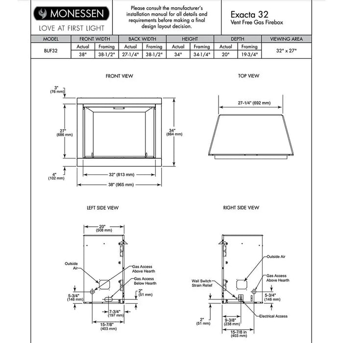 Monessen 32" Exacta Vent Free Circulating Clean Face Firebox