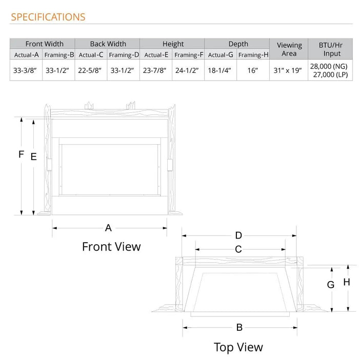 Monessen 33" Solstice Traditional Style Vent Free Gas Insert Fireplace