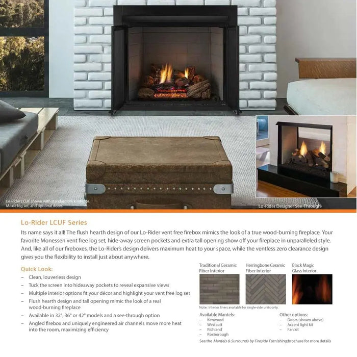 Monessen 36" Lo-Rider See Through Clean Face Vent Free Firebox