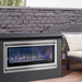 Elegant Montigo Mahana 42" gas fireplace, designed to withstand outdoor elements.