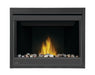 Napoleon Ascent 42 gas fireplace, front view with mineral rocks and shore fire media