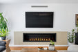 Napoleon Ascent Linear 76 gas fireplace, installed with trim and topaz glass