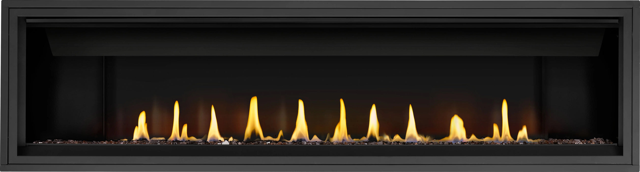 Napoleon Ascent Linear 76 gas fireplace, front view with topaz glass