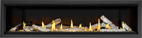 Napoleon Ascent Linear Premium 76 gas fireplace, front view with birch logs and clear glass beads