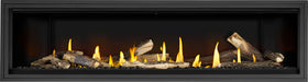Napoleon Ascent Linear Premium 76 gas fireplace, front view with oak logs