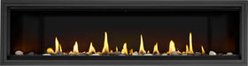 Napoleon Ascent Linear Premium 76 gas fireplace, front view with shore fire media