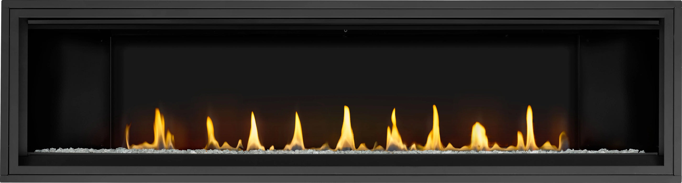 Napoleon Ascent Linear Premium 76 gas fireplace, front view with clear glass embers