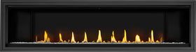 Napoleon Ascent Linear Premium 76 gas fireplace, front view with clear glass embers