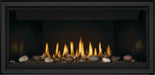 Napoleon Ascent Linear 42 gas fireplace, front view with mineral rocks