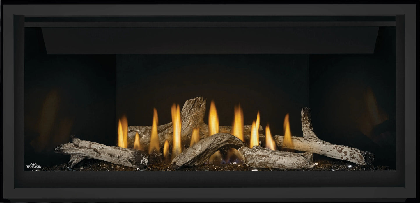 Napoleon Ascent Linear 42 gas fireplace, front view with beach fire media