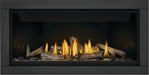 Napoleon Ascent Linear 42 gas fireplace, front view with shore fire media, beach fire media, black surround