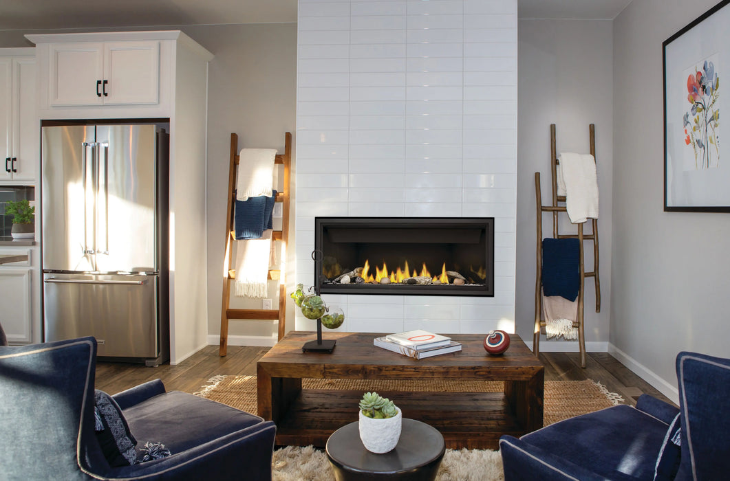 Napoleon Ascent Linear 46 gas fireplace, in a kitchen seating area