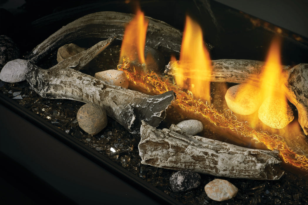 Napoleon Ascent Linear 46 gas fireplace, detail view with ambient glow