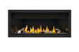 Napoleon Ascent Linear 46 gas fireplace, front view with shore fire media, beach fire media