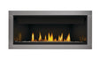 Napoleon Ascent Linear 46 gas fireplace, front view with clear glass beads, stainless steel surround