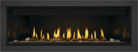 Napoleon Ascent Linear 56 gas fireplace, front view with shore fire media, black surround