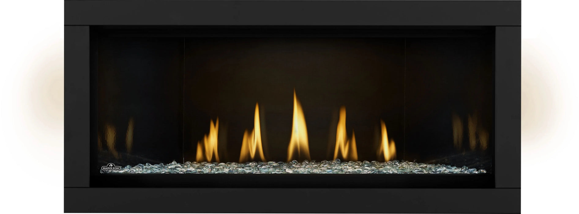 Napoleon Ascent Linear Premium 46 gas fireplace, front view with clear glass beads