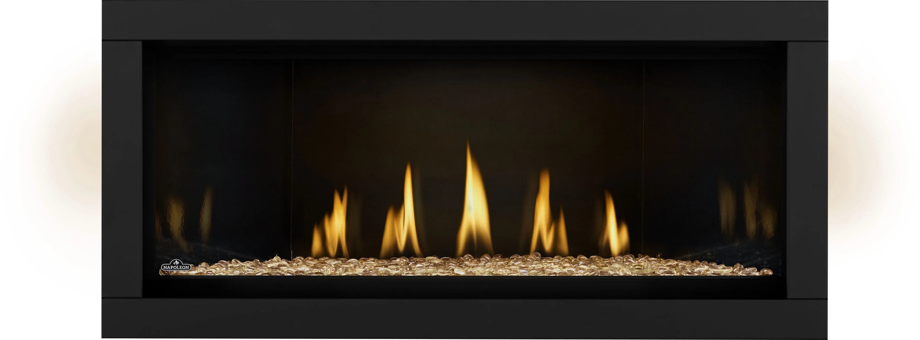 Napoleon Ascent Linear Premium 46 gas fireplace, front view with topaz glass beads