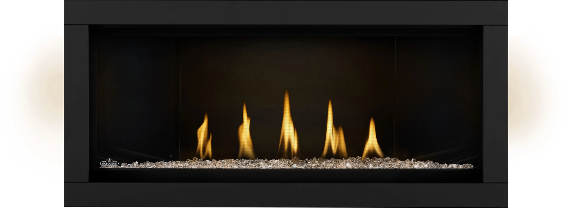 Napoleon Ascent Linear Premium 46 gas fireplace, front view with clear glass embers