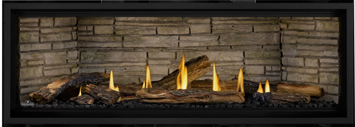 Napoleon Ascent Linear Premium 56 gas fireplace, front view with oak logs