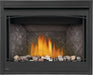 Napoleon Ascent X 42 gas fireplace, front view with logs, mineral rocks and Zen front