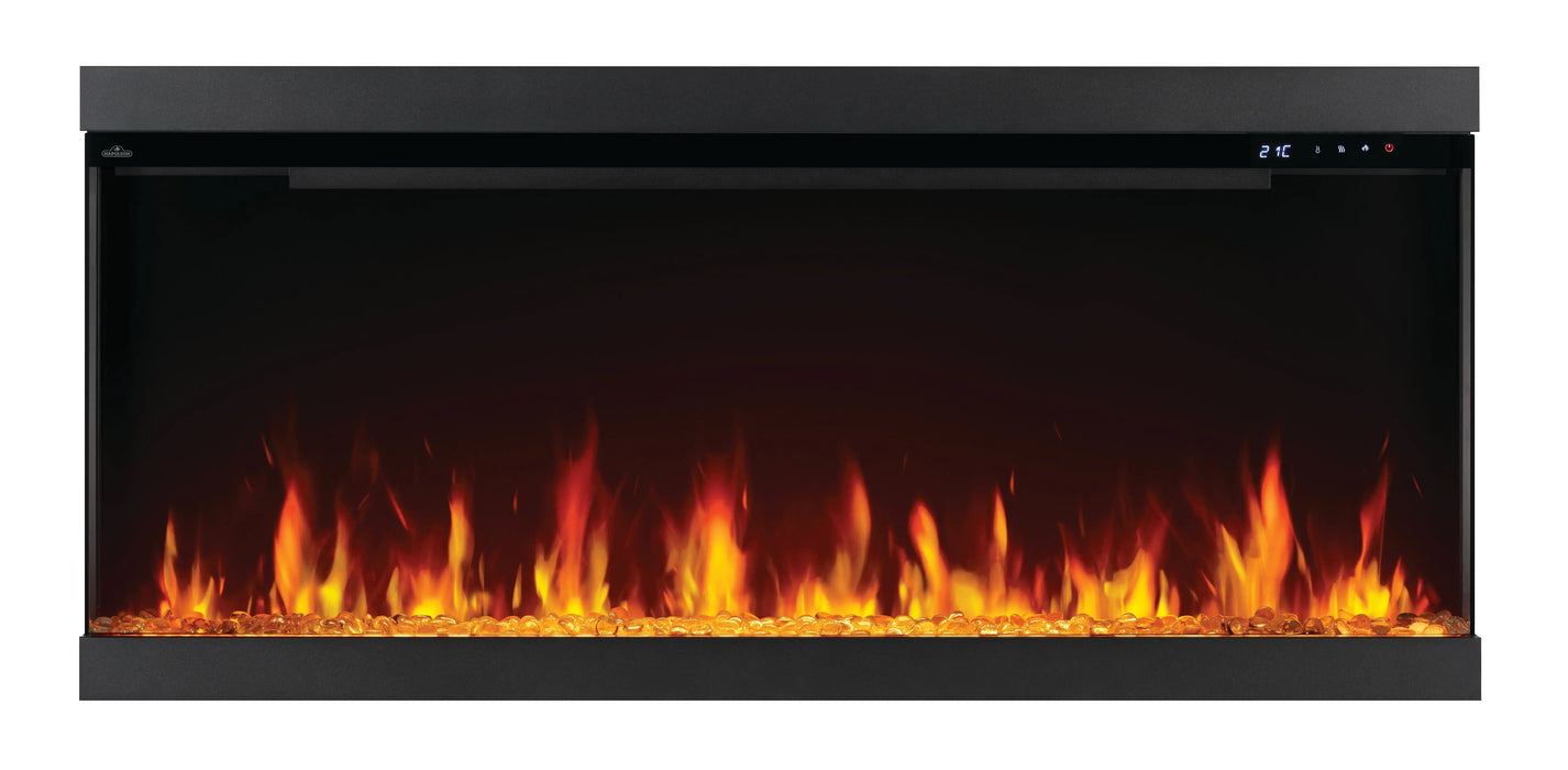 Napoleon Astound 50 FlexMount electric fireplace, front view with clear glass media