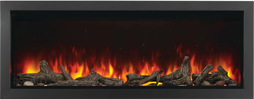 Napoleon Astound 62 built-in electric fireplace, front view with woodland and driftwood logs
